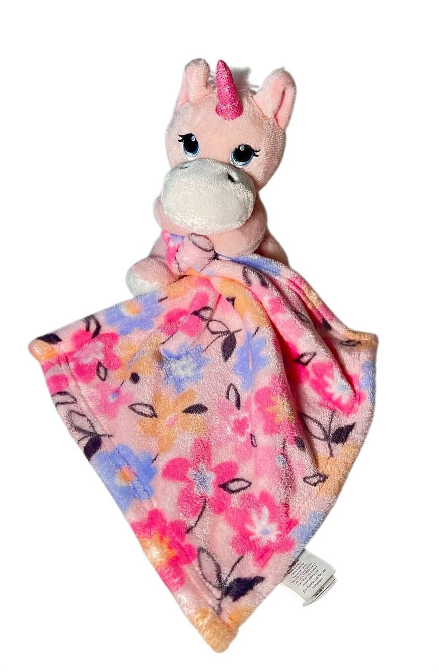 Little Beginnings Pink Unicorn Lovey Security Blanket Floral Stuffed Animal Toy